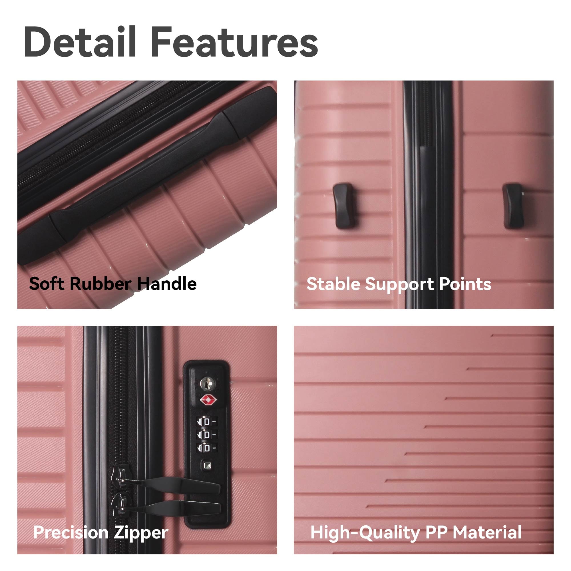 Luggage Set 3 Piece, PP Hardshell Carry On Suitcase With Spinner Wheels & TSA Lock, Lightweight Suitcases For Business, Trip, (20"/24"/28"), Pink_voghion.com